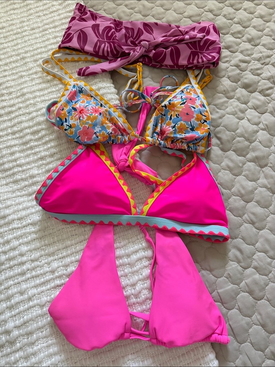 Other - Assorted Bright Pink Floral Trim Bikini Tops